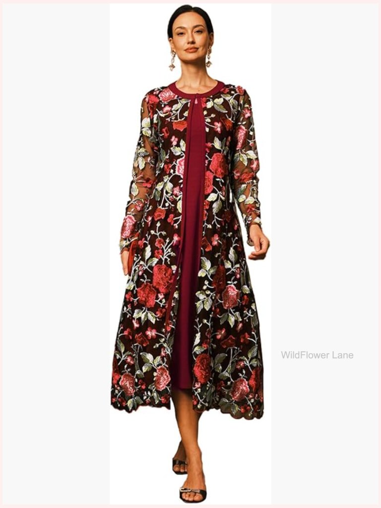 2 Piece Maxi Dress Set Ruffle Lace Sheath Wedding Guest Cocktail